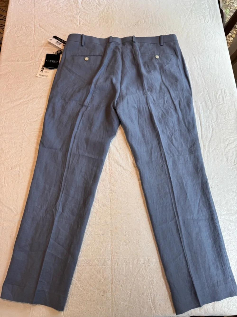 Ralph Lauren Slate Blue Linen-Blend Dress Pants